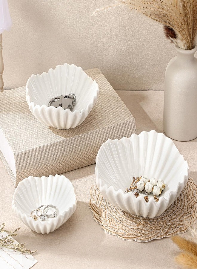 Afarnook 3 Pcs Ceramic Ruffle Bowl 3 Sizes Scalloped White Decorative Bowls Fruit or Key Holder for Modern Home Decor Entryway Living Room Coffee Table Centerpiece Decor Christmas Housewarming Gifts - Image 1
